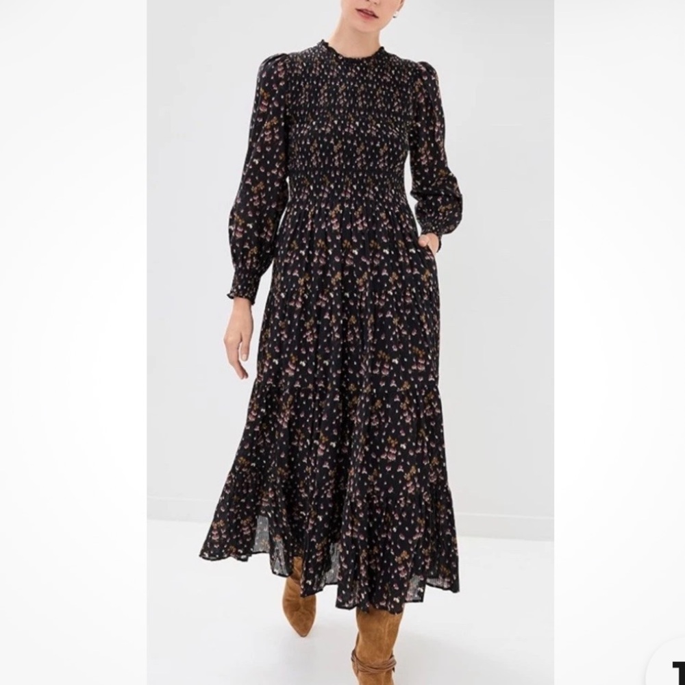 Hill House The Nap Dress Viviana Print Lucky Charm Fuschia Black Womens